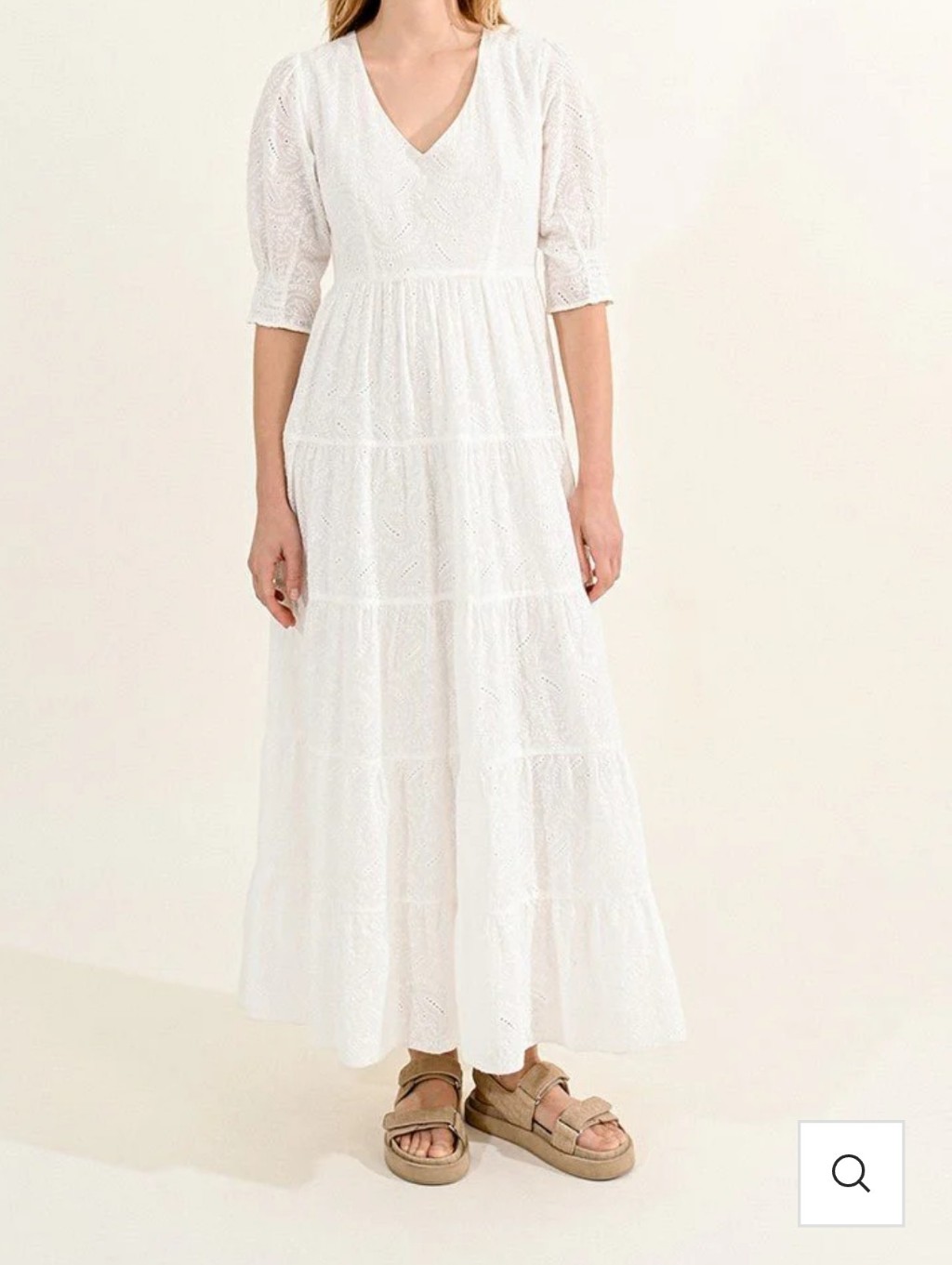 Molly Bracken White English Lace V-Neck Maxi Dress 3/4 Keyhole S Cotton Nwt
